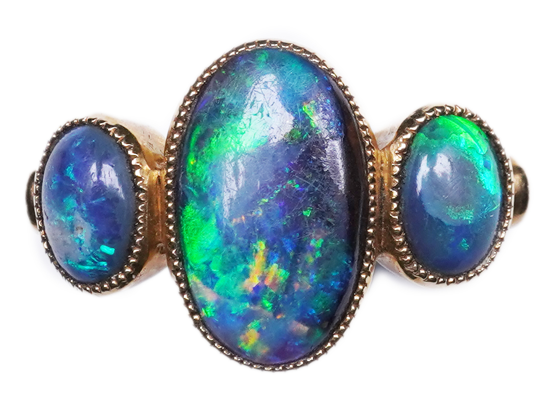 A Victorian black opal ring, circa 1881